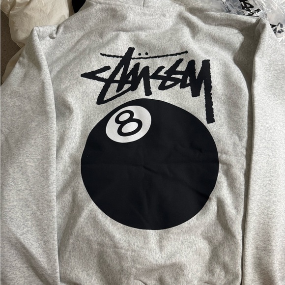 Stüssy Heather Grey 8 Ball Pullover Sweatshirt XL NWT and Bag